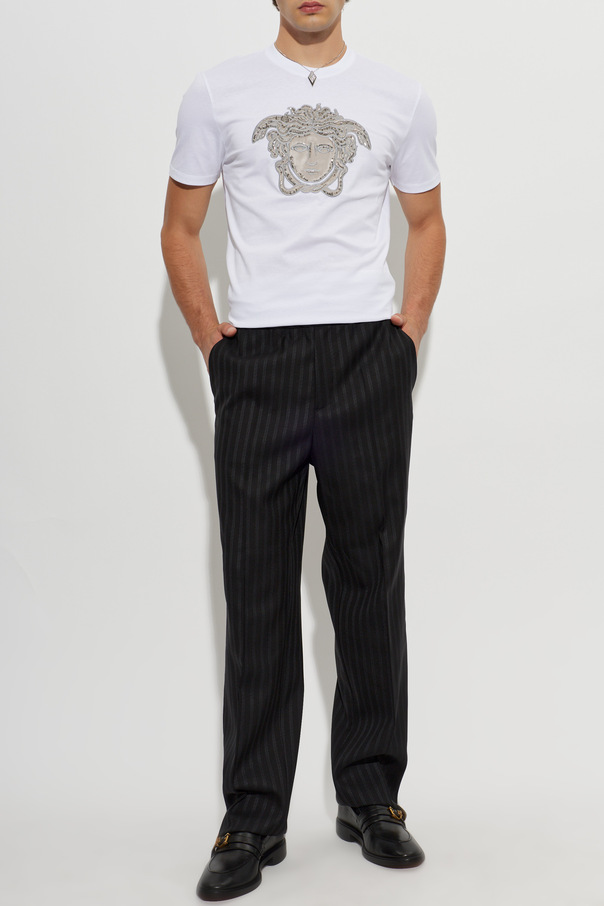 Versace Bawełniany t-shirt z połyskującymi kryształami