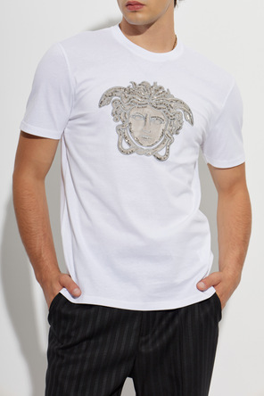 Versace Bawełniany t-shirt z połyskującymi kryształami