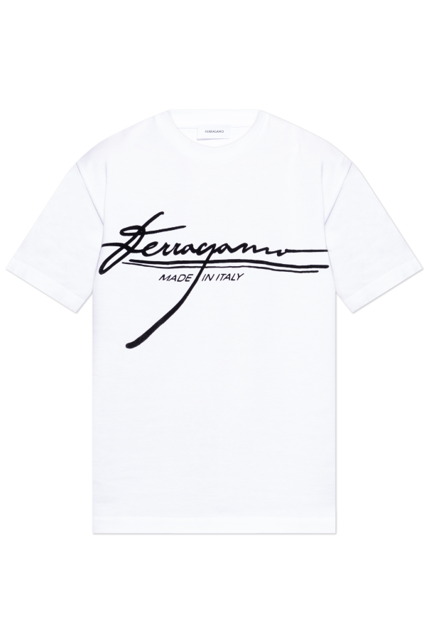 FERRAGAMO T-shirt with a logo and a velvet finish