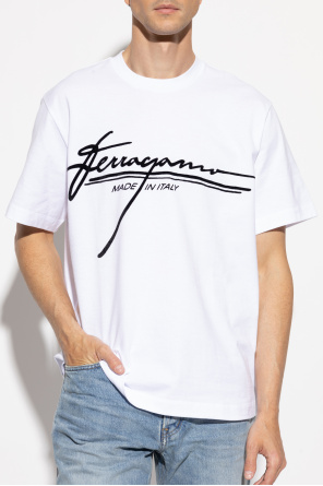 FERRAGAMO T-shirt with a logo and a velvet finish