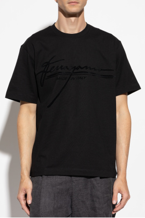 FERRAGAMO T-shirt with a logo and velvet finish