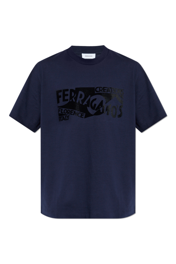 T-shirt with a velvet-finish logo od FERRAGAMO