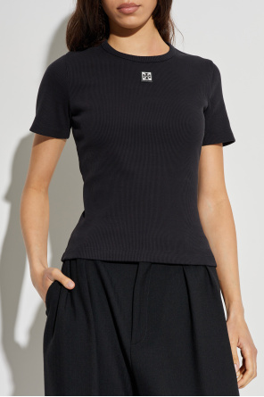 Tory Burch Top de canalé con parche con logo