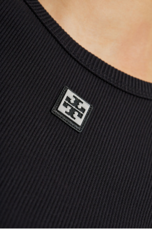 Tory Burch Top de canalé con parche con logo