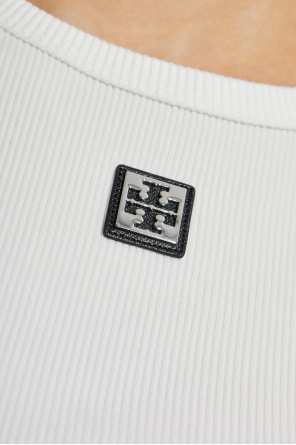 Tory Burch Prążkowany top z naszywką z logo