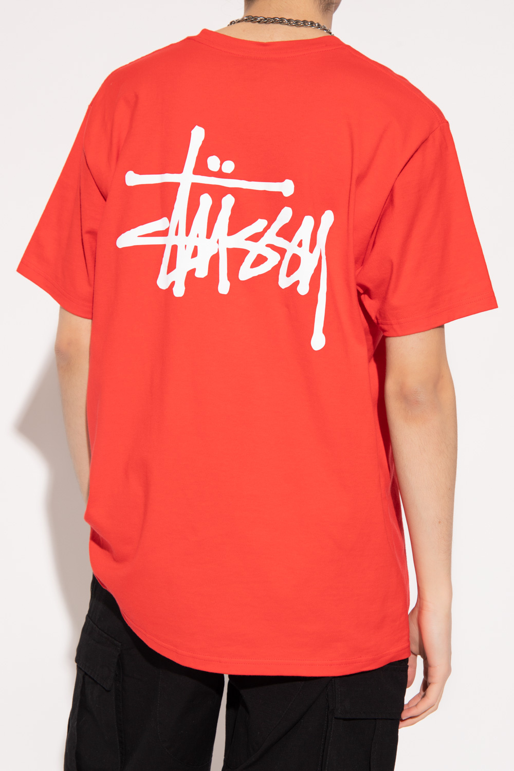 Stussy Pure Cotton Striped Embroidered T-Shirt
