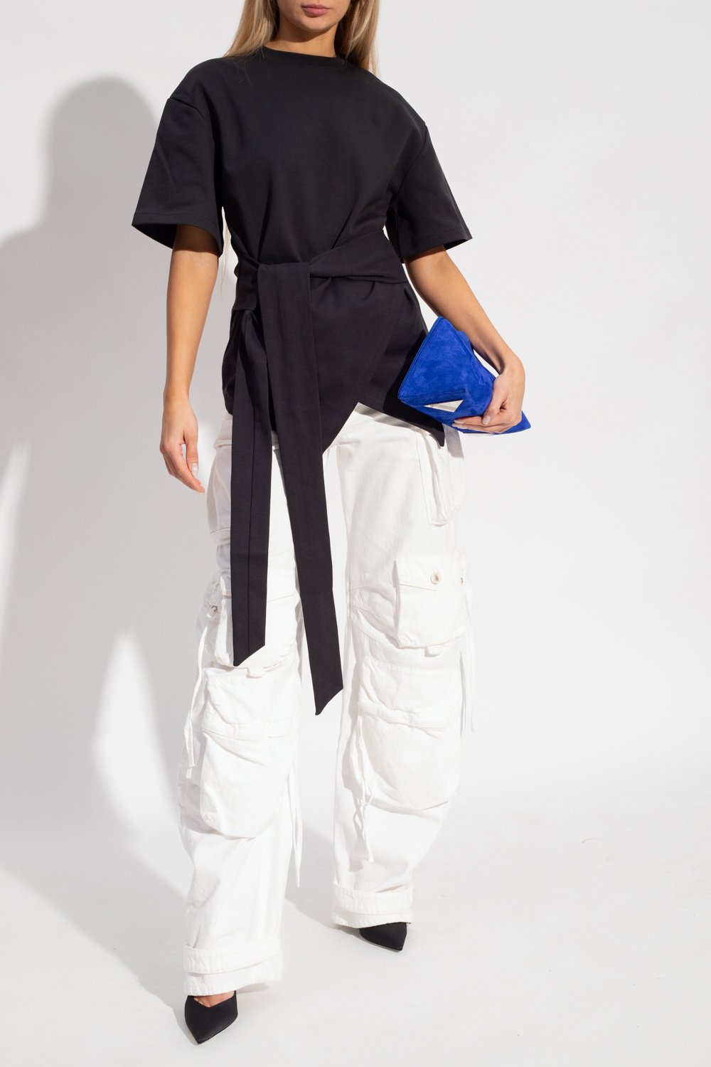 The Attico ‘Mabel’ asymmetric T-shirt with tie waist
