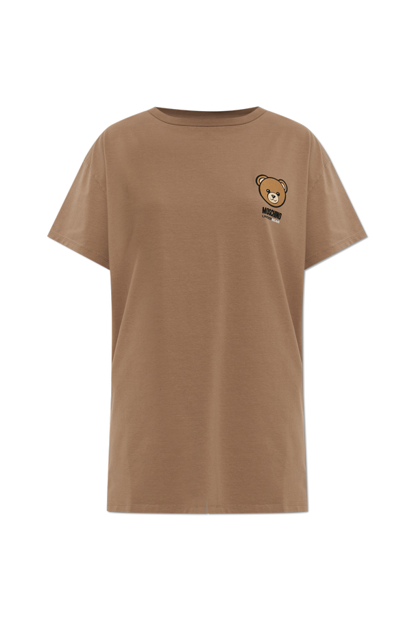 Oversized brown T-shirt with bear motif od Moschino