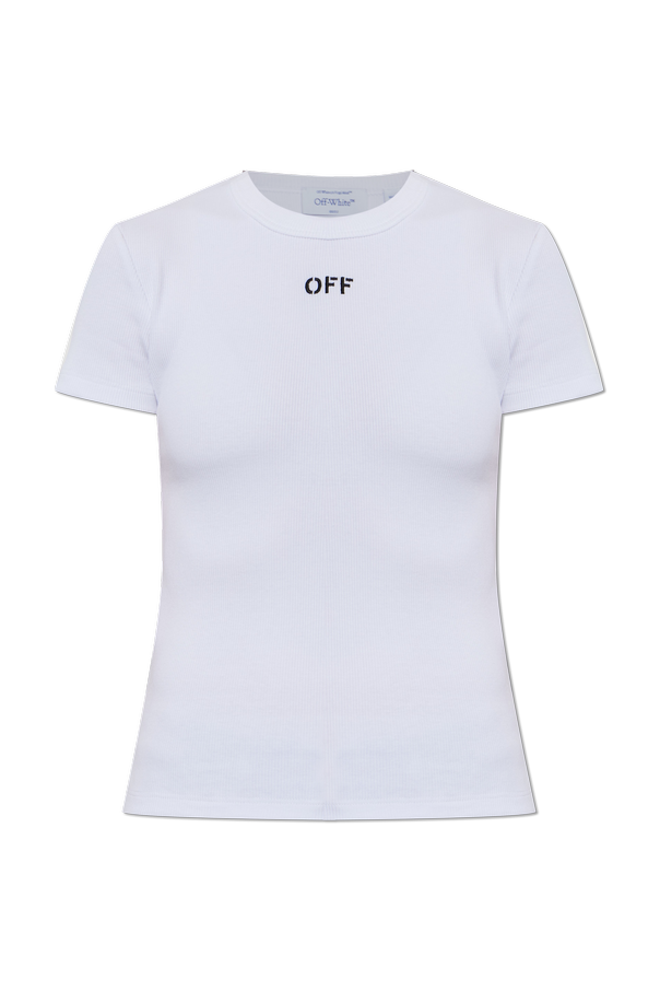 Off-White Tricou cu textură rib și logo brodat
