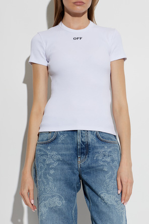 Off-White Tricou cu textură rib și logo brodat