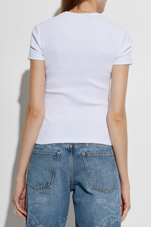 Off-White Tricou cu textură rib și logo brodat