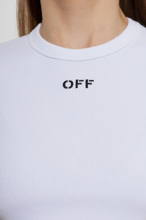 Off-White Tricou cu textură rib și logo brodat