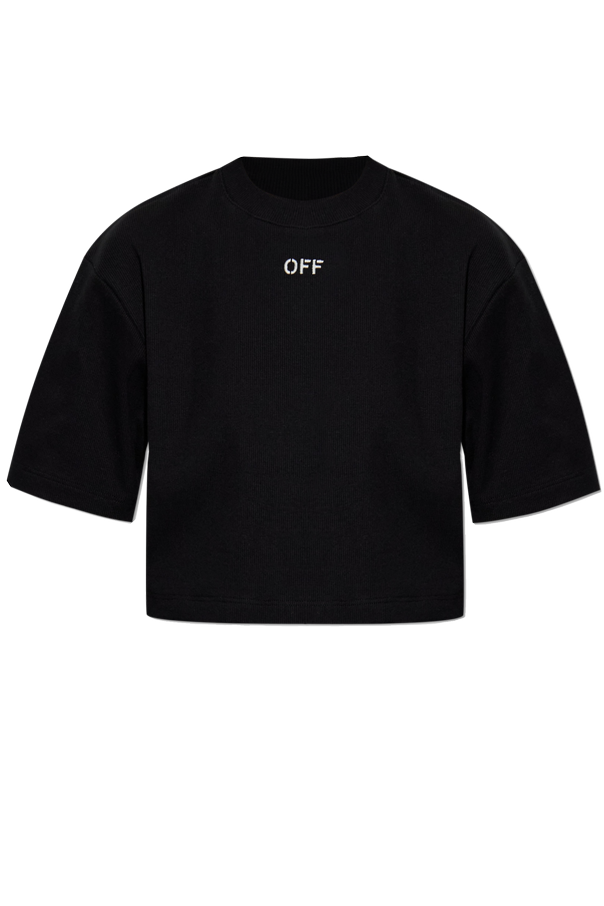 Off-White Tricou scurt, cu model în dungi și logo