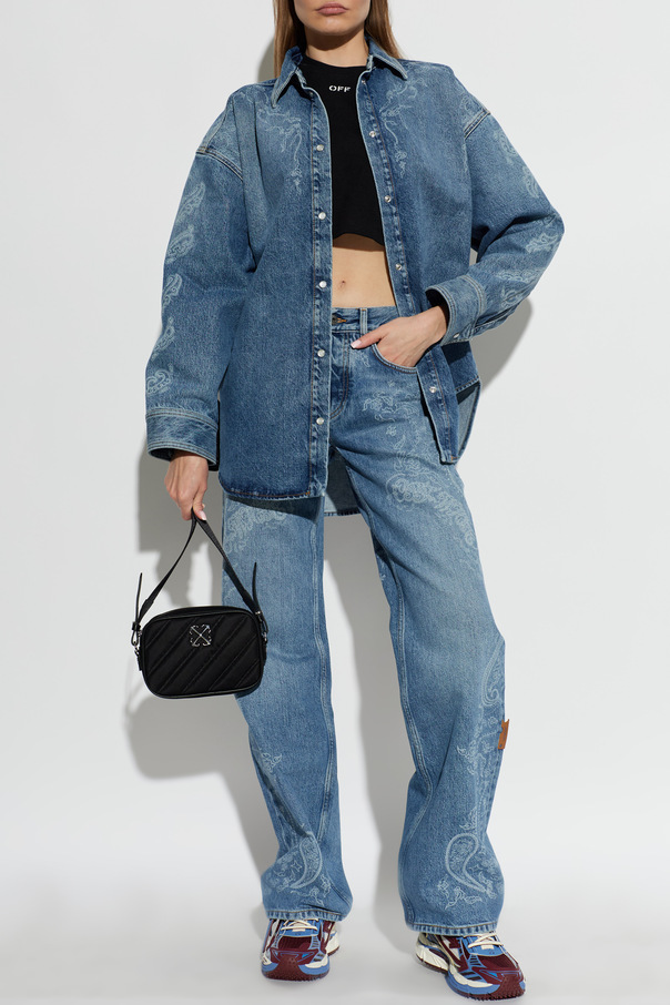Off-White Tricou scurt, cu model în dungi și logo