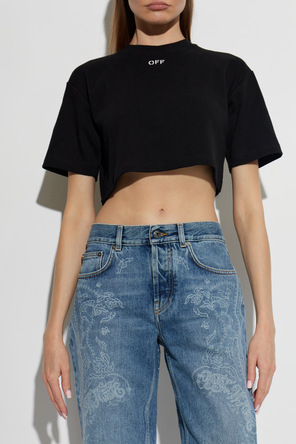 Off-White Tricou scurt, cu model în dungi și logo