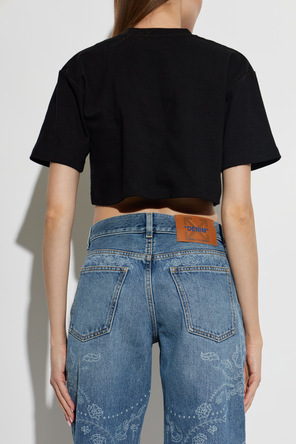 Off-White Tricou scurt, cu model în dungi și logo