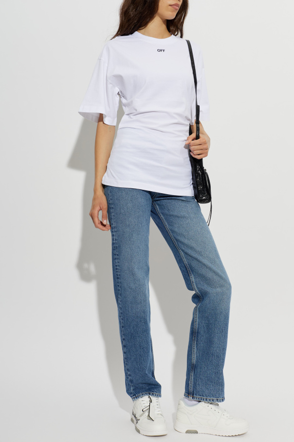 Off-White T-shirt z zakładkami