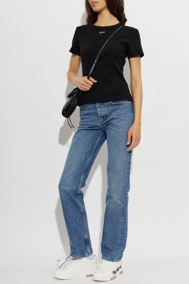 Off-White Top de canalé con logo bordado