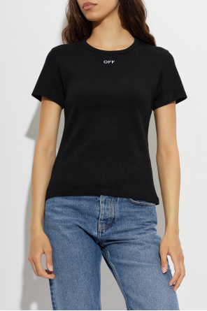 Off-White Top de canalé con logo bordado