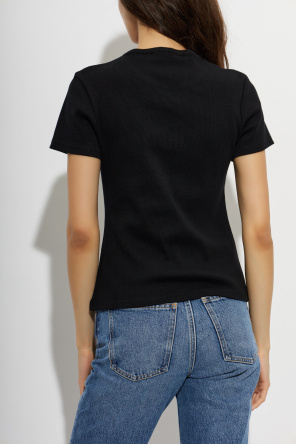 Off-White Top de canalé con logo bordado