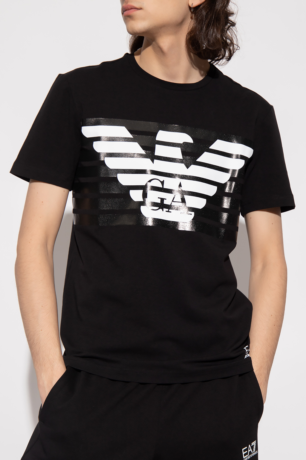 EMPORIO ARMANI V-neck peplum top Logo T-shirt