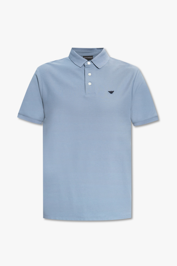 Emporio Armani Tee-shirt polo bleu turquoise avec col original à gros boutons pressions