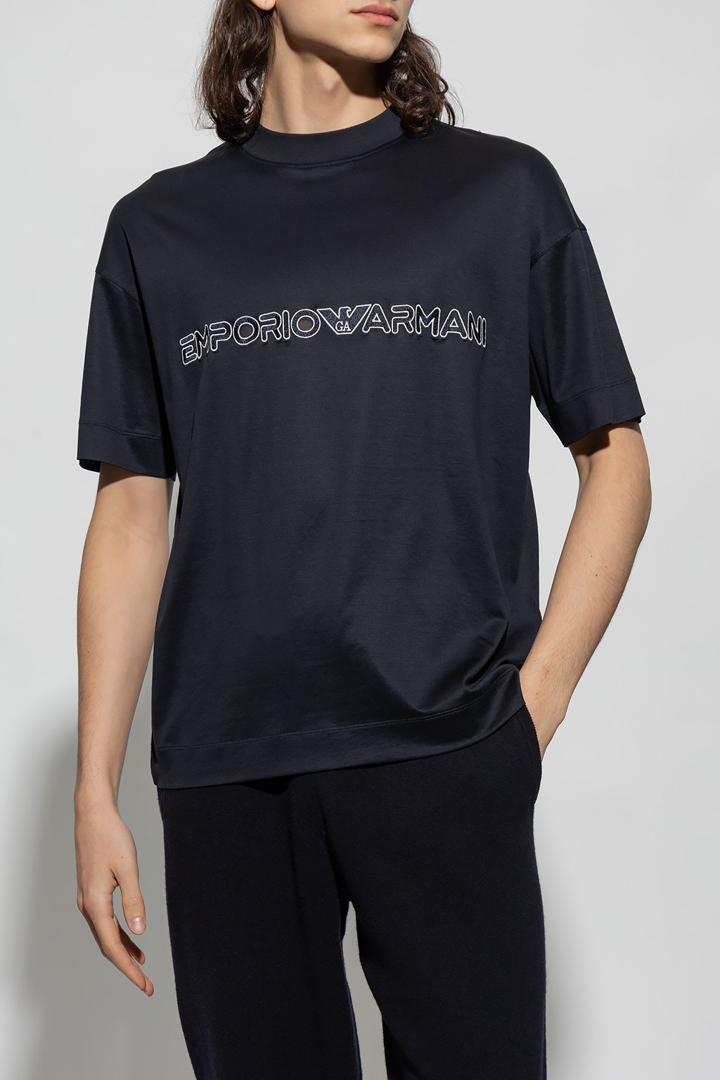 Emporio armani chinos Giorgio armani chinos diamond-jacquard knitted T-shirt