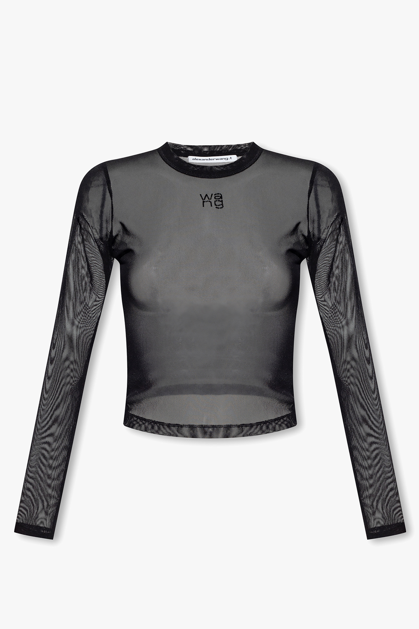 Verdusa Women's Sheer Mesh Glitter Bell Sleeve Round Neck Crop T Shirt Top  Black XS at  Women's Clothing store
