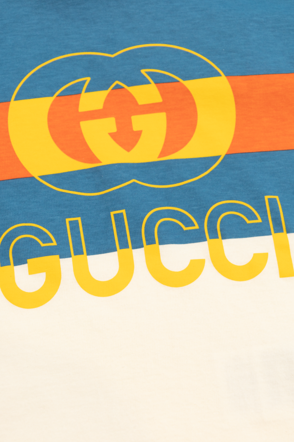 Gucci Kids Okulary przeciwsłoneczne z błyszczącą złotą oprawką Gucci i solidnymi szarymi szkłami