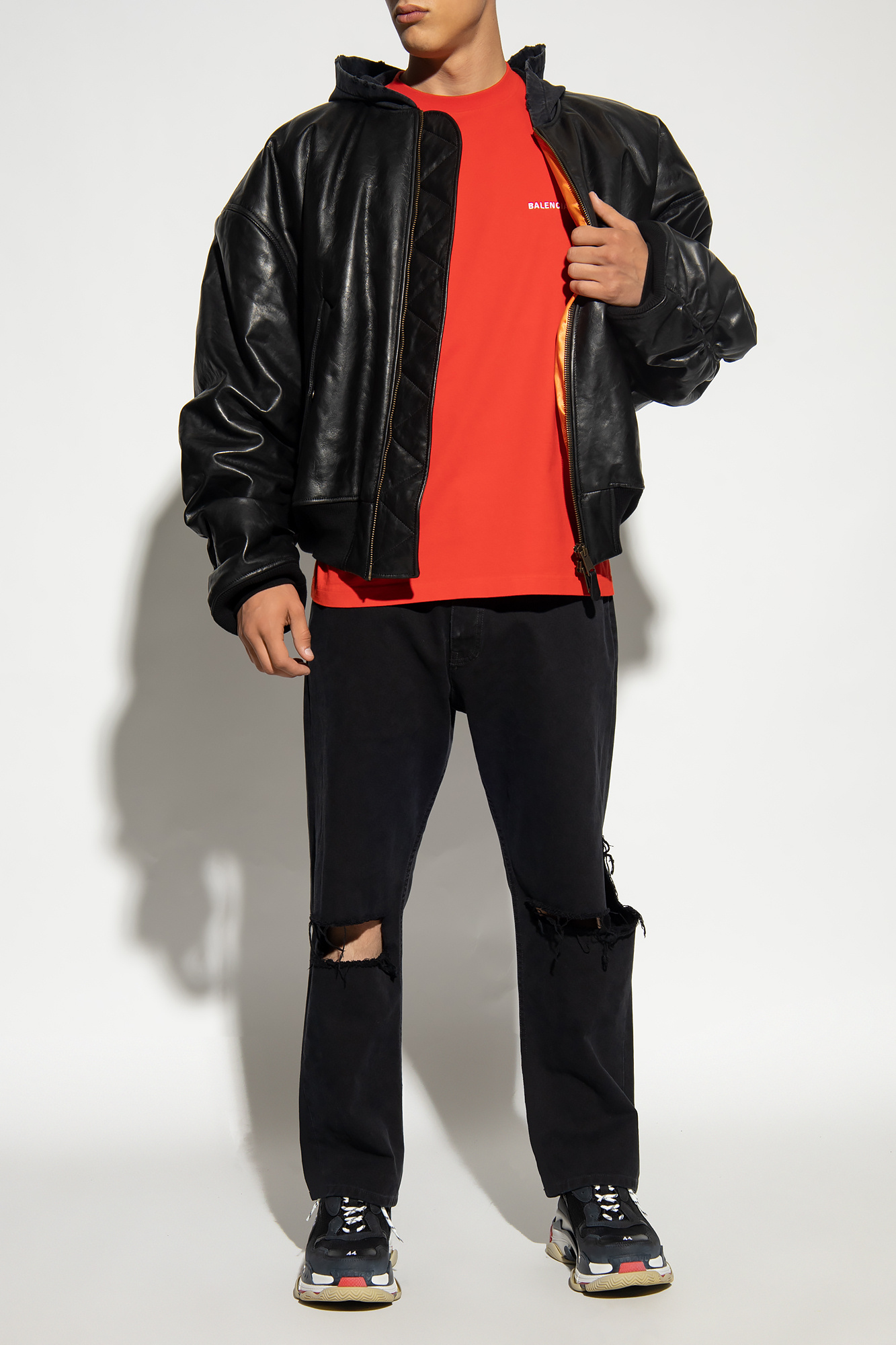 West Louis Gradient Bomber Leather Jacket Red / M | Male