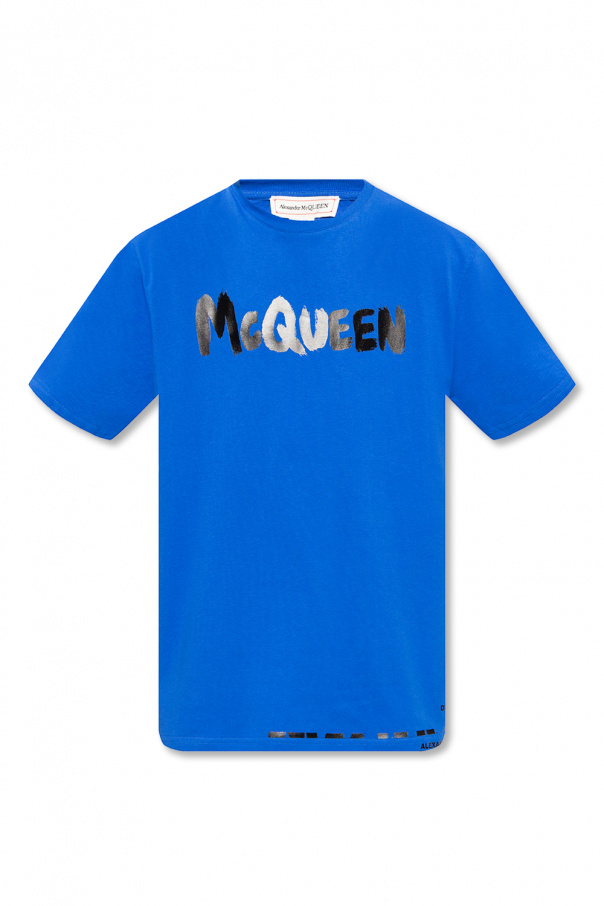 Alexander McQueen Blue In Fleece Cotton With Tonal Logo Print On The Front Alexander Mcqueen Man