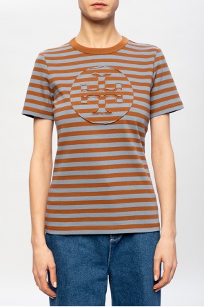 Tory Burch Albam marineblå Utility t-shirt med grafik på front og på ryg