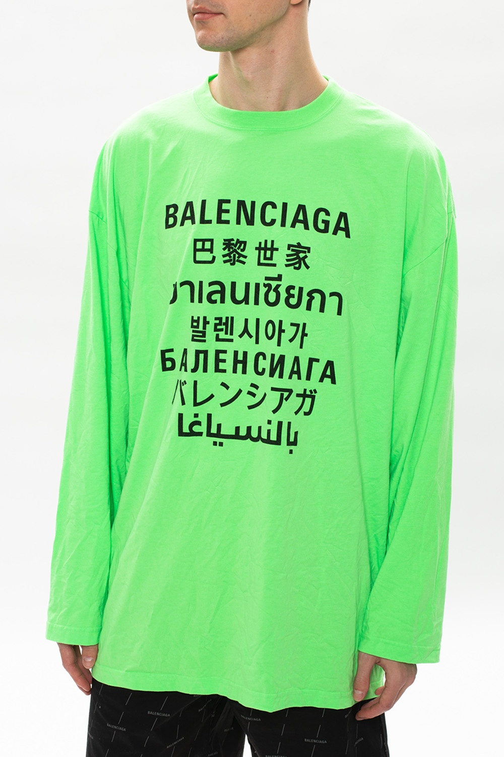Balenciaga Paris Logo Cotton TShirt  Green for Men