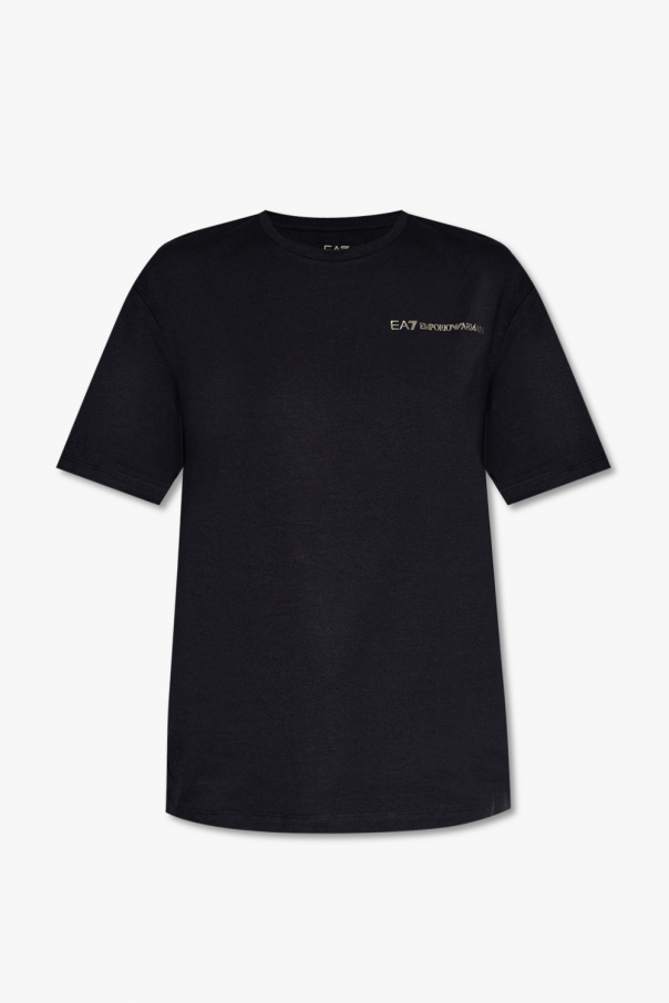 armani hoodie EA7 Sort pique polo med guld logo Logo T-shirt