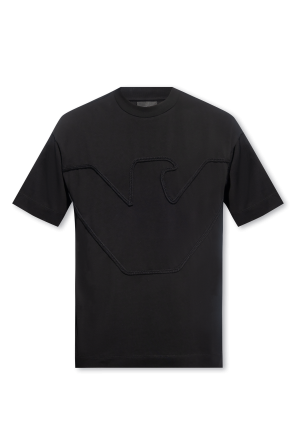 Emporio armani logo-print Camicia slim nera in jersey con colletto con logo a contrasto
