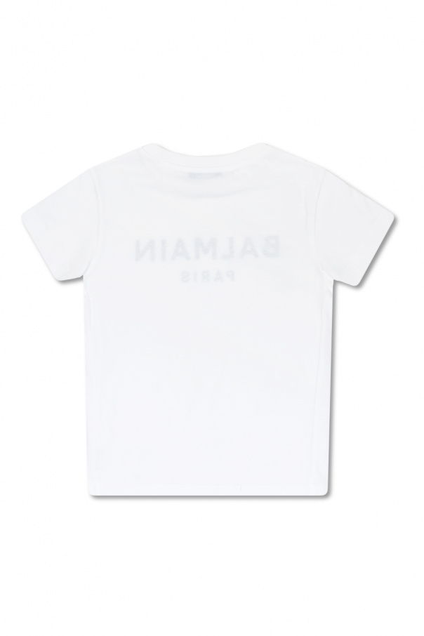 Balmain Kids time worn denim shirt logo-print balmain shirt