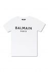 Balmain logo-patch striped crossover-V-neck shirt Black