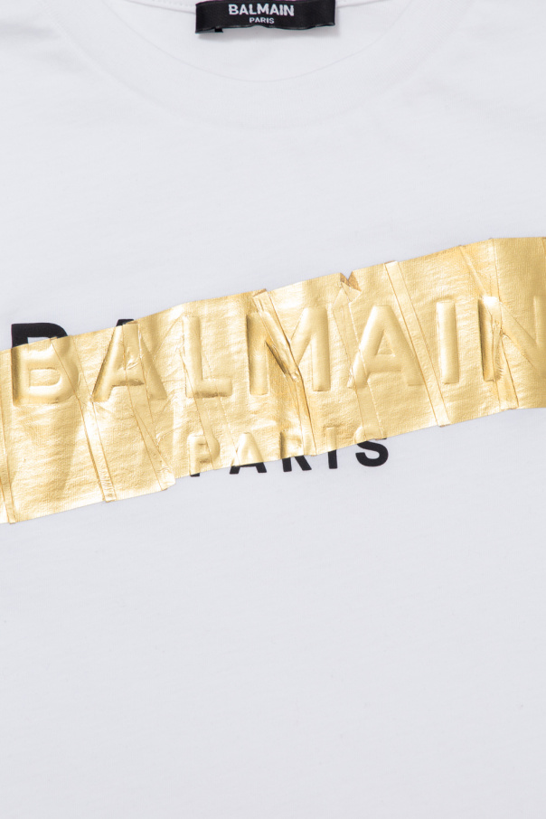 balmain logo-plaque Kids balmain logo-plaque pleated stretch knit midi dress