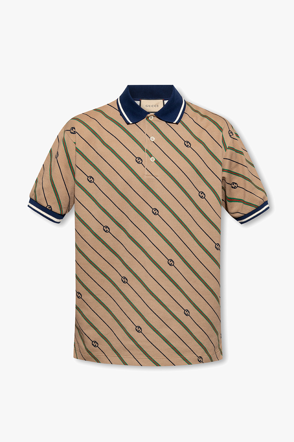 Web Collar Pique Polo Shirt in Beige - Gucci