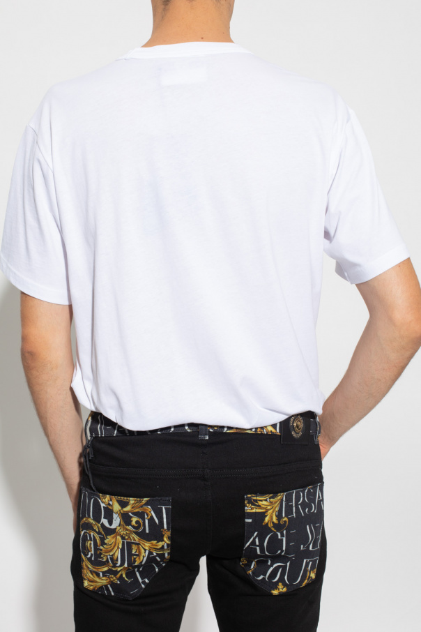 GenesinlifeShops Netherlands - shirt à manches courtes H et M en taille XS  Versace - Beige T - Sequinned T-Shirt Slogan Cotton