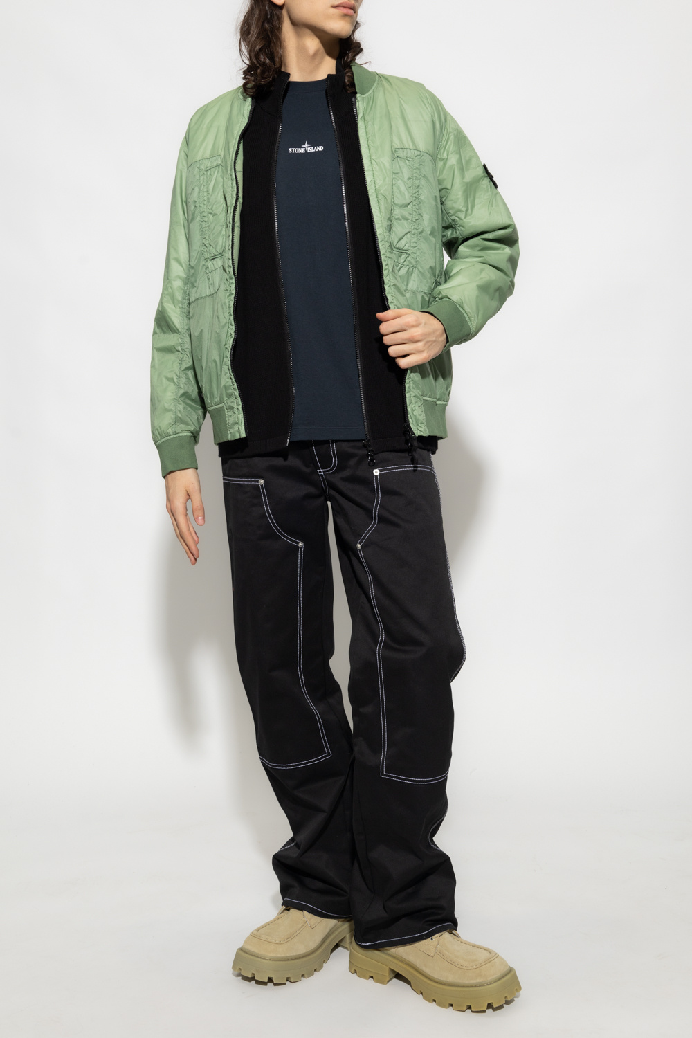 Stone Island Womens Superdry Green Biker Jacket