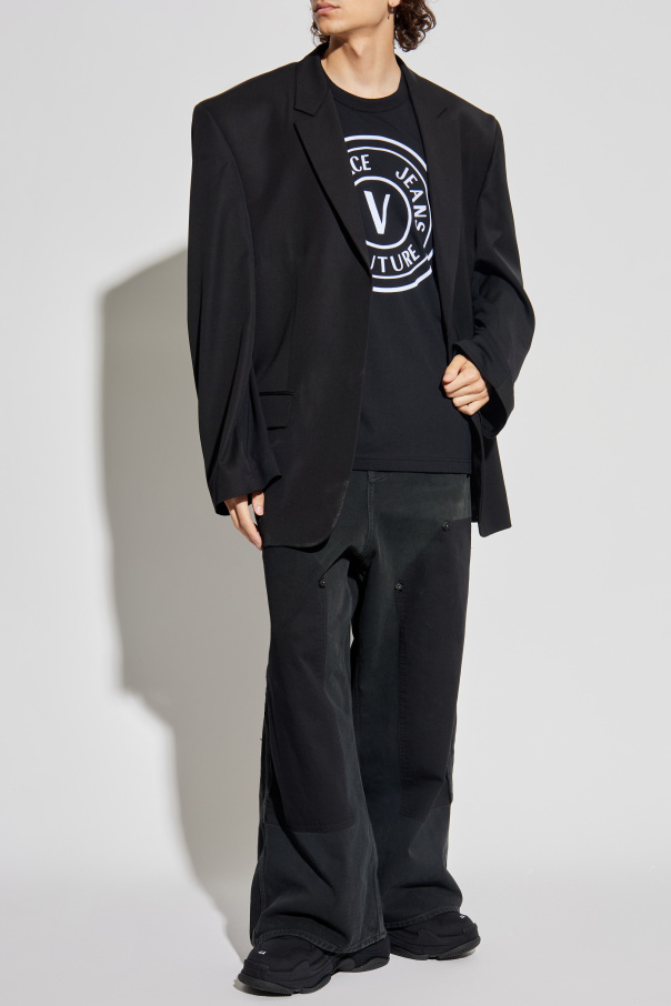 Versace Jeans Couture T-shirt z nadrukiem o aksamitnym wykończeniu