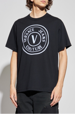 Versace Jeans Couture T-shirt z nadrukiem o aksamitnym wykończeniu