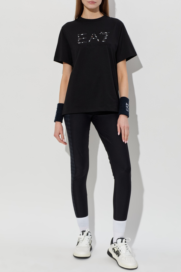 EA7 Emporio Armani T-Shirt mit schimmernden Pailletten