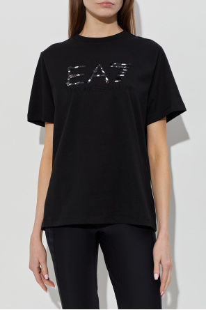 EA7 Emporio Armani T-Shirt mit schimmernden Pailletten