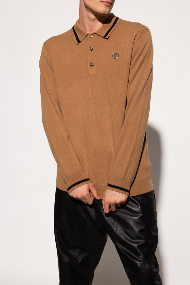 Long Sleeved Cashmere Polo Shirt in Brown - Burberry