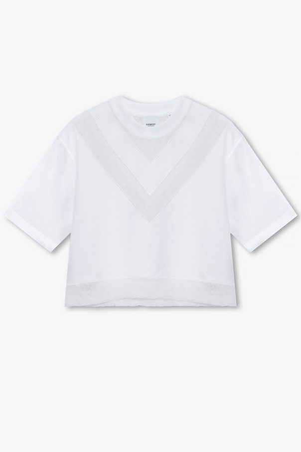 Burberry Krótki t-shirt z koronkowymi wstawkami