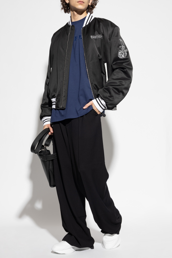 Alexander McQueen Camiseta con logo con acabado aterciopelado