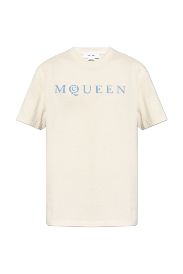 T-shirt with a velvet-finish logo od Alexander McQueen
