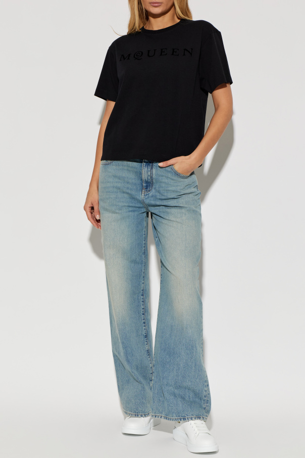 Alexander McQueen T-shirt with a logo and a velvety finish